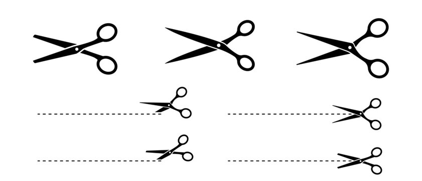 Scissors set. Flat icon style. Collection scissors black on white background. Vector illustration