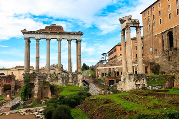 Ruins of the Roman Forum in Rome, Italy