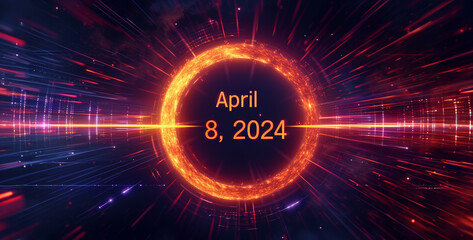 Fototapeta na wymiar New year april 8, 2024 background. Futuristic technology style. Vector illustration.