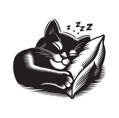 A Cat Sleeping with pillow vector illustration design