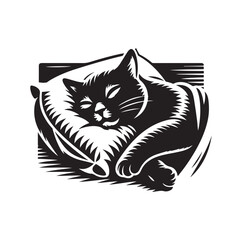 A Cat Sleeping with pillow vector illustration design