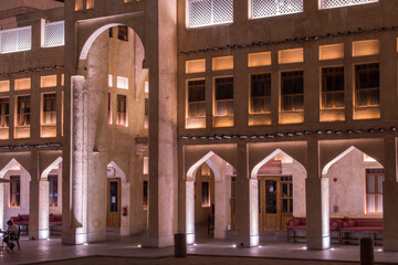 Doha, Qatar- March 04,2023 : Views of the traditional Arabic architecture of market Souk Waqif.