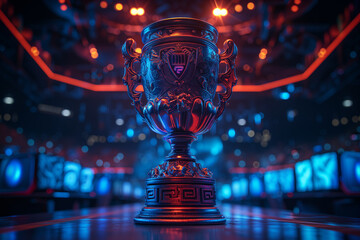 Fototapeta premium Esports trophy spotlighted – Ai generative
