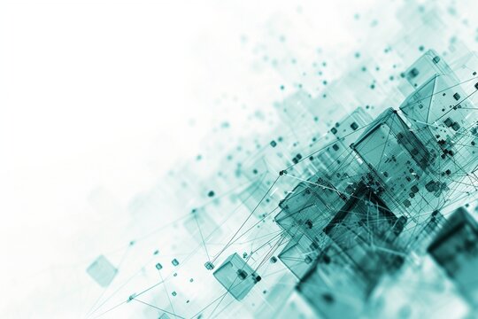 Enter the realm of technology with an abstract white background adorned with turquoise details, embodying a sleek and modern tech concept.