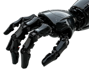 Black robot hand isolated on transparent background