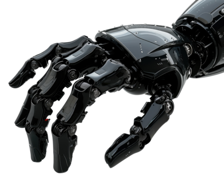 Black robot hand isolated on transparent background