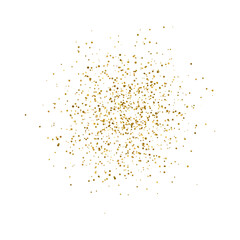Gold glitter dots on transparent background. Bright dust explosion. Golden glitter particles splatter. Sparkling firework. Luxury design element. Vector illustration 