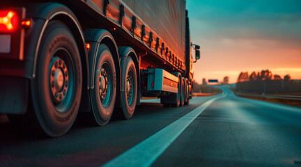 Naklejka premium Close-up of a cargo truck on the road