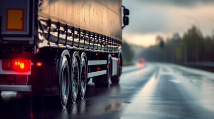 Naklejka premium Close-up of a cargo truck on the road