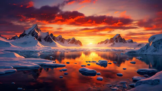 Arctic sunset. AI