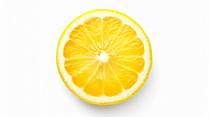 Slice of fresh ripe lemon fruit isolated on white - obrazy, fototapety, plakaty