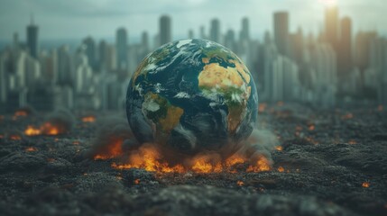 Earth Pollution and Global Warming. earth attacked by greenhouse effect in air pollution, environment concept