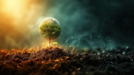 Fotobehang earth attacked by greenhouse effect in air pollution, Earth Pollution and Global Warming, environment concept © arti om