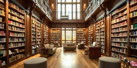 Dekokissen Library with rows of bookshelves © xartproduction