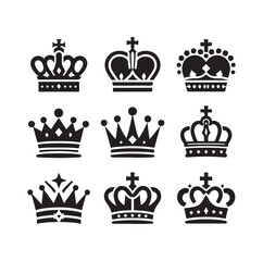 King crown icon silhouette set crown symbols collection vector illustration design