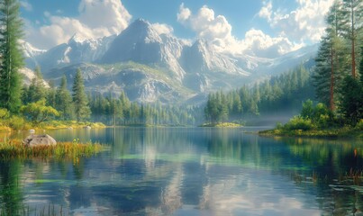 Fototapeta premium Natural summer landscape with mountain view on a cloudy day.