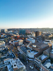 Fototapeta premium High Angle View of Downtown Buildings at Central Luton City of England UK. December 1st, 2023