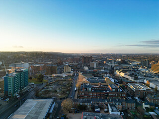 High Angle View of Downtown Buildings at Central Luton City of England UK. December 1st, 2023