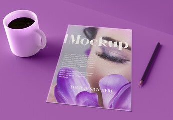 Paper Cover Mockup on a Colorfull Lilac Background