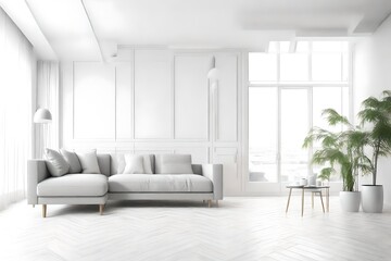 White Interior modern design room 3 D illustration