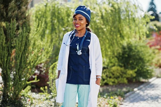 African American Doctor Female With Stethoscope Posed Outdoor 3