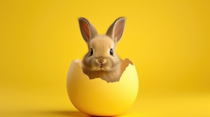 Cute Easter bunny hatching from yellow Easter egg AI