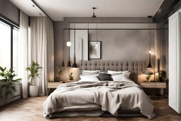 Fototapeta na wymiar Interior of cozy bedroom in modern design