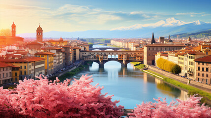 Sunny spring cityscape of Florence - obrazy, fototapety, plakaty