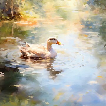 Animal HOrse, Duck in nature illustration AI