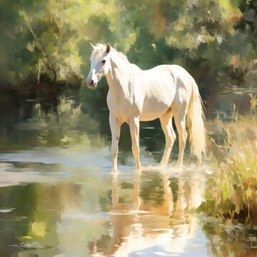 Animal HOrse, Duck in nature illustration AI
