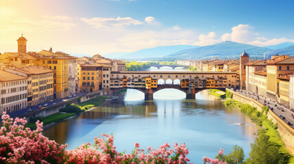 Sunny spring cityscape of Florence - obrazy, fototapety, plakaty