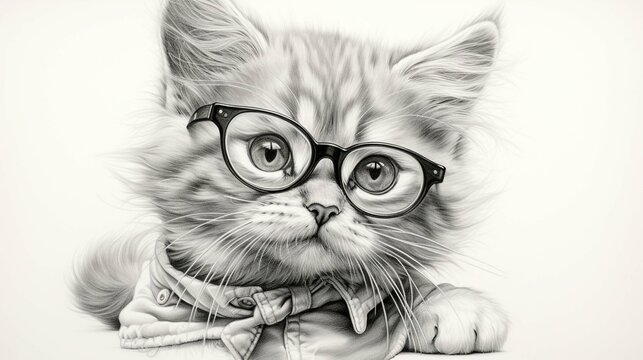 Smart Cat black and white AI illustration 