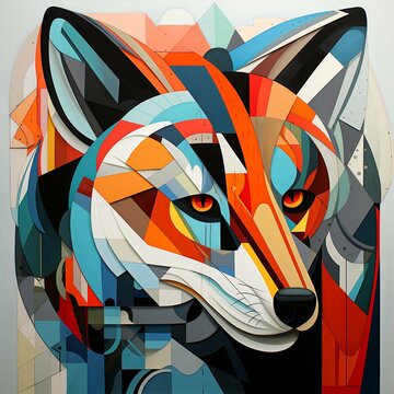 Geometric animal shapes, abstracted forms, fragmented perspective, illustration AI