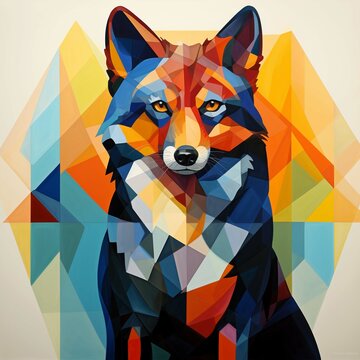 Geometric animal shapes, abstracted forms, fragmented perspective, illustration AI