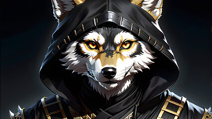 Vibrant Canine Elegance: The Spectacular Attire and Armaments of the Multicolored Wolf Ninja.(Generative AI)
