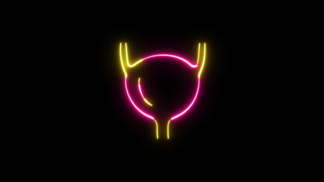 Neon bladder icon animation. Part of human urinary system animation. Bladder Control icon neon sign. bladder human organ animation on the black background.