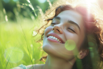 Photo of young woman showing love to nature