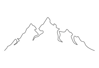Continuous single line drawing of mountain landscape. High mounts peak adventure, winter sports, hiking and tourism concept vector illustration. Pro vector