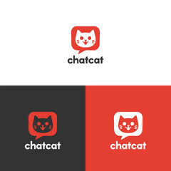 ChatCat App Icon Design Variations Set on White, Black, and Red Backgrounds