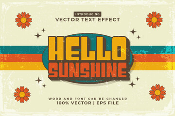 Editable text effect Hello Sunshine 3d cartoon style premium vector