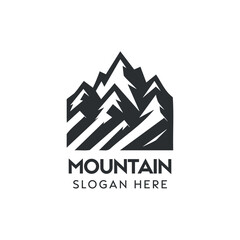 Monochromatic Mountain Logo Design With Slogan Space on a White Background