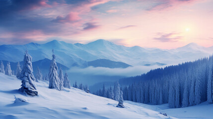 Fototapeta na wymiar Untouched winter landscape. Gloomy morning scene