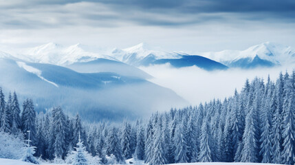 Fototapeta na wymiar Untouched winter landscape. Gloomy morning scene