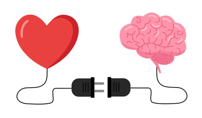 Emotional Intelligence, EI or control feeling and emotion with logical thinking brain, empathy or social skill, self control or balance concept. Connect heart feeling with logical thinking brain.