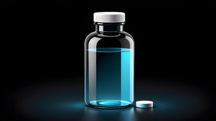 medicine bottle isolated on a black background. with black copy space.