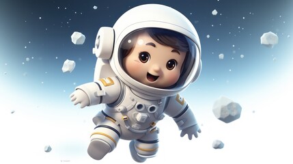 Illustration of an astronaut in space, children's costume astronaut suit and helmet, the theme of knowledge and education. White background illustration.