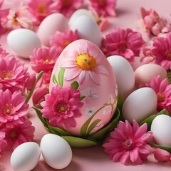 Obraz na płótnie Canvas Bunch Pink Spring Flowers Easter Egg, Banner Image For Website, Background, Desktop Wallpaper