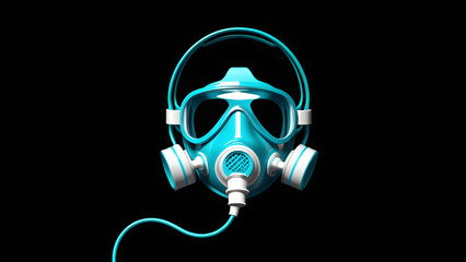 3d oxygen mask icon clipart. isolated on a black background. with black copy space. - obrazy, fototapety, plakaty