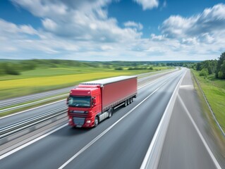 Fototapeta na wymiar Background photograph of a highway, trucks on a highway, motion blur. Evening shot of truck doing transportation