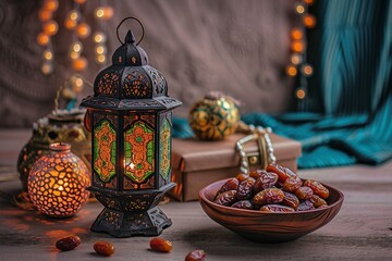 Fototapeta na wymiar Eid Festivities: Traditional Egyptian Celebration Photo date fruits. Ramadan Mubarak